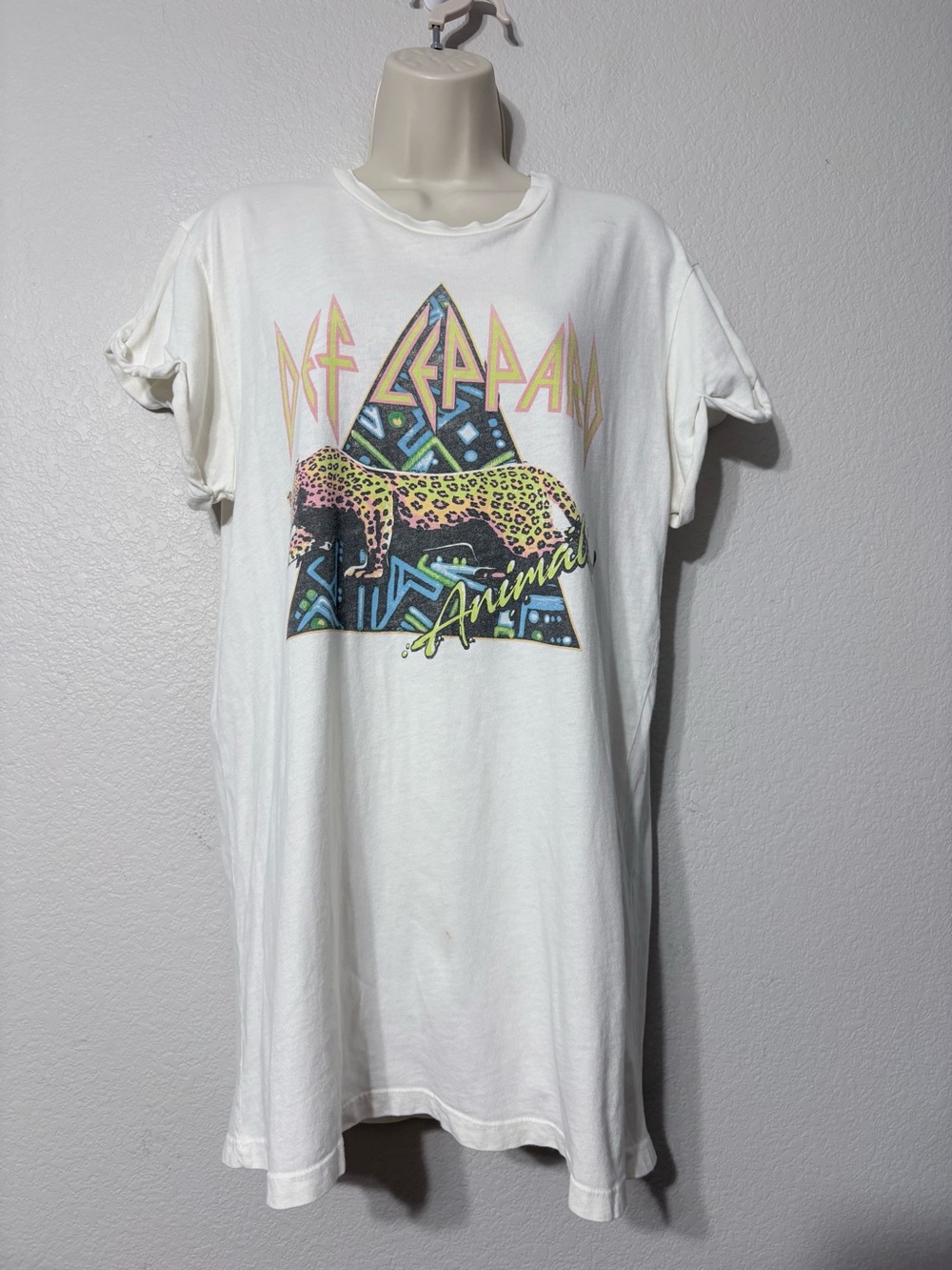 Daydreamer X Free People Def Leopard Band Tee Dress Cream Oversize Boyfriend M